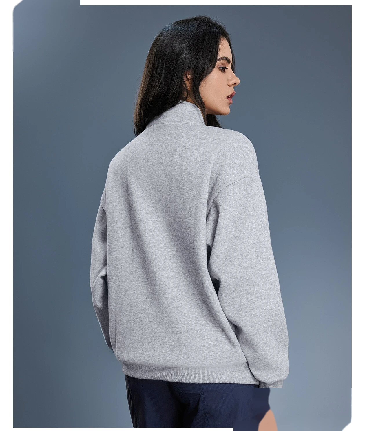 Custom Women's Winter Half-Zip Sweatshirt | Fleece-Lined Stand Collar, Loose Fit & Warm detail