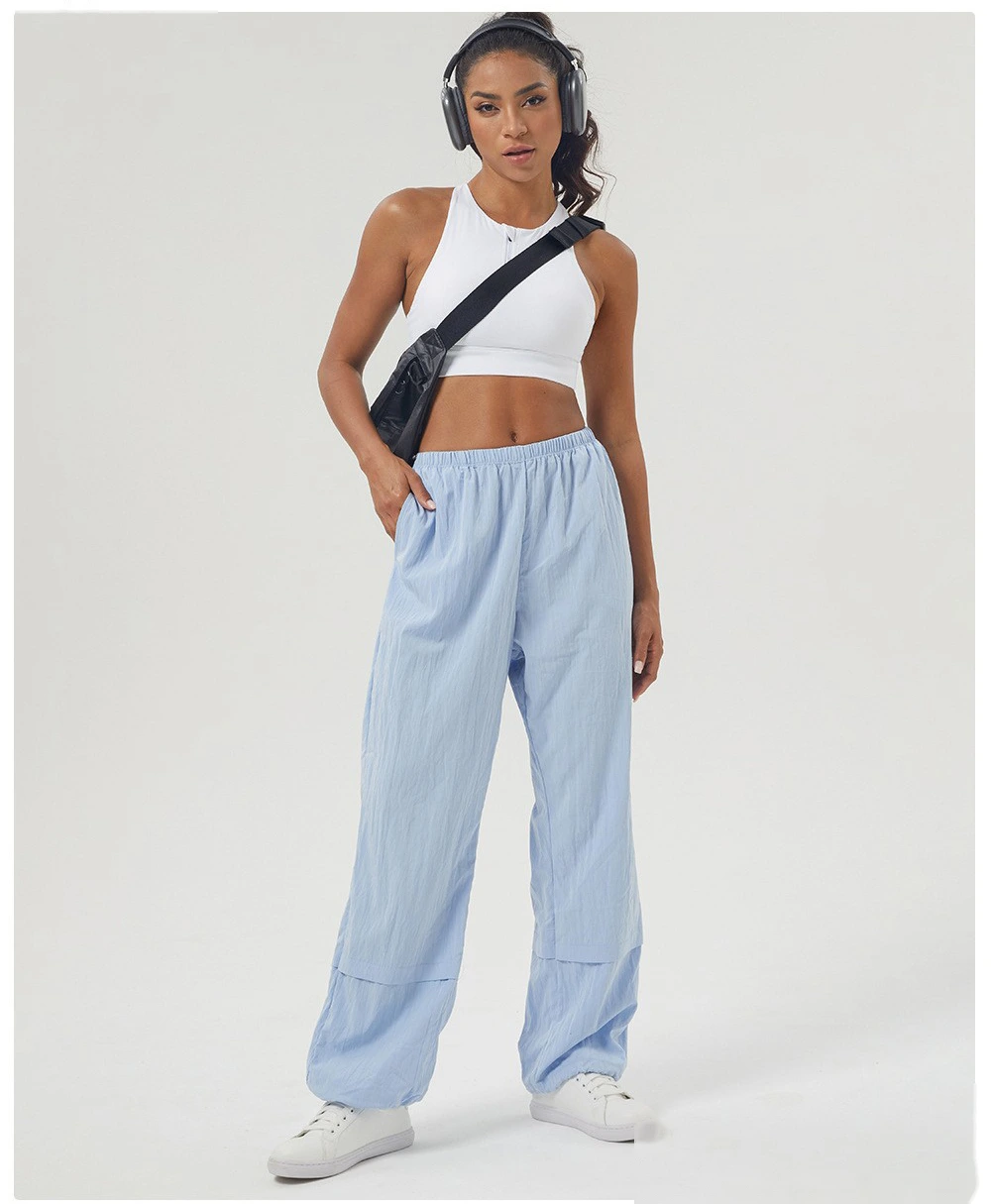 Custom-made loose casual overalls women's high-waisted leg straight pants autumn and winter outdoor sports pants detail