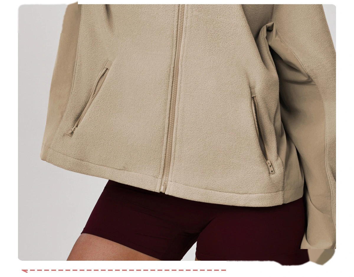 Bulk Custom Women's Fleece Jacket - Winter Warm Loose Fit Open-Front Sports Sweatshirt detail