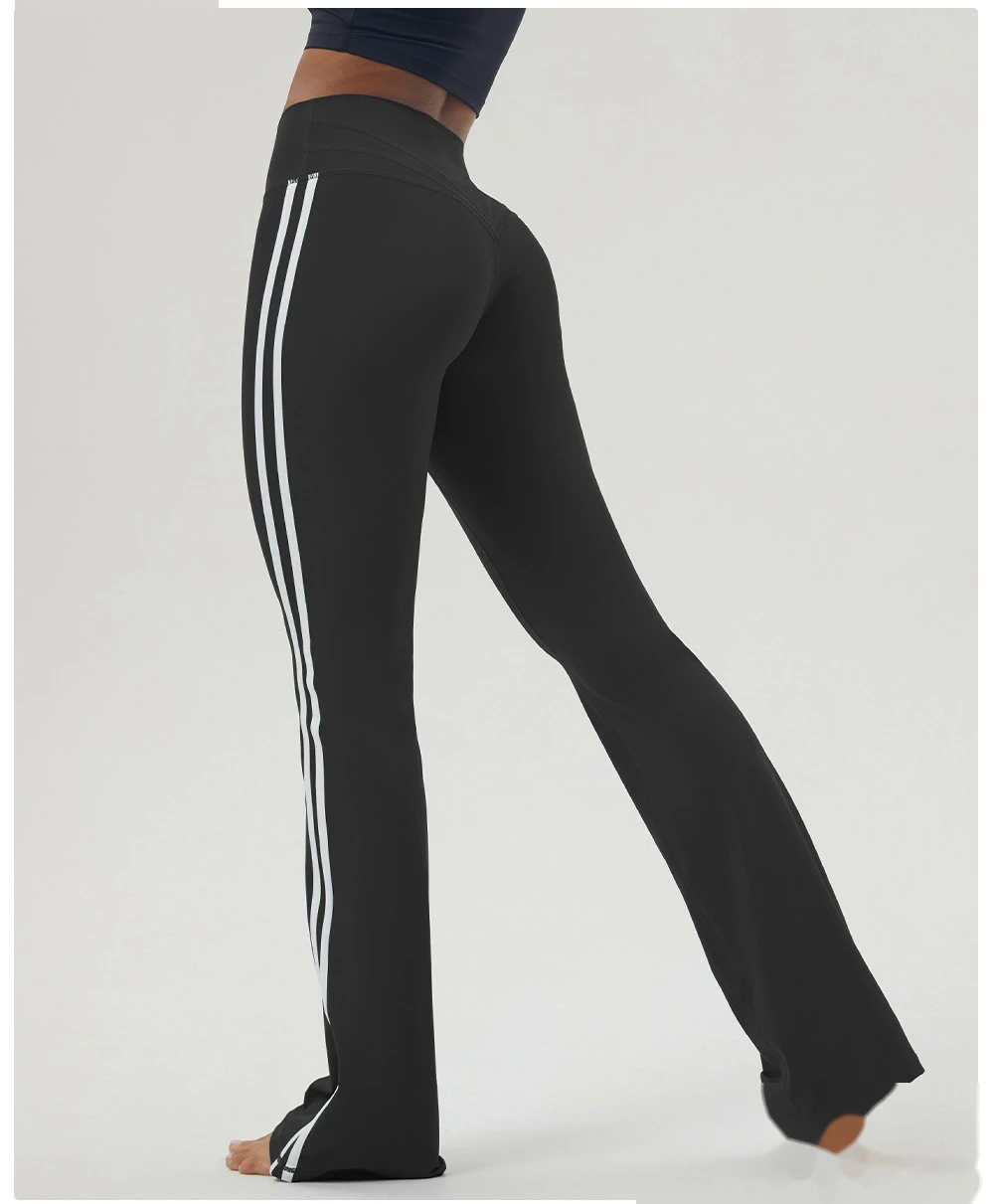 Custom contrast striped yoga bell bottoms hip indoor fitness dance pants sports casual bell bottoms. detail