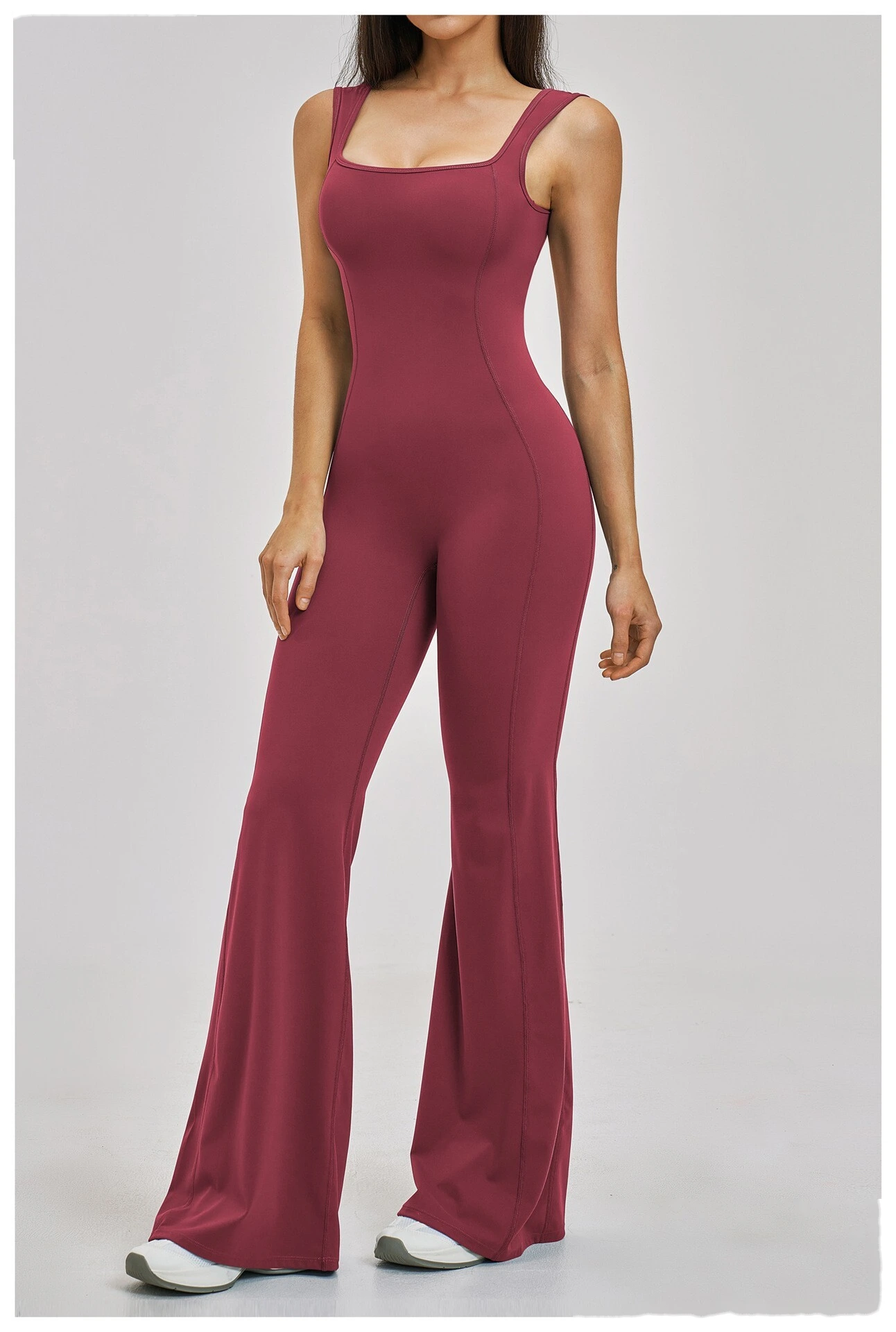 Custom Women’s Flared Leg Yoga One-Piece Outfit Beauty Back Slim Fit Fitness Gym Bodysuit Sport Jumpsuit detail