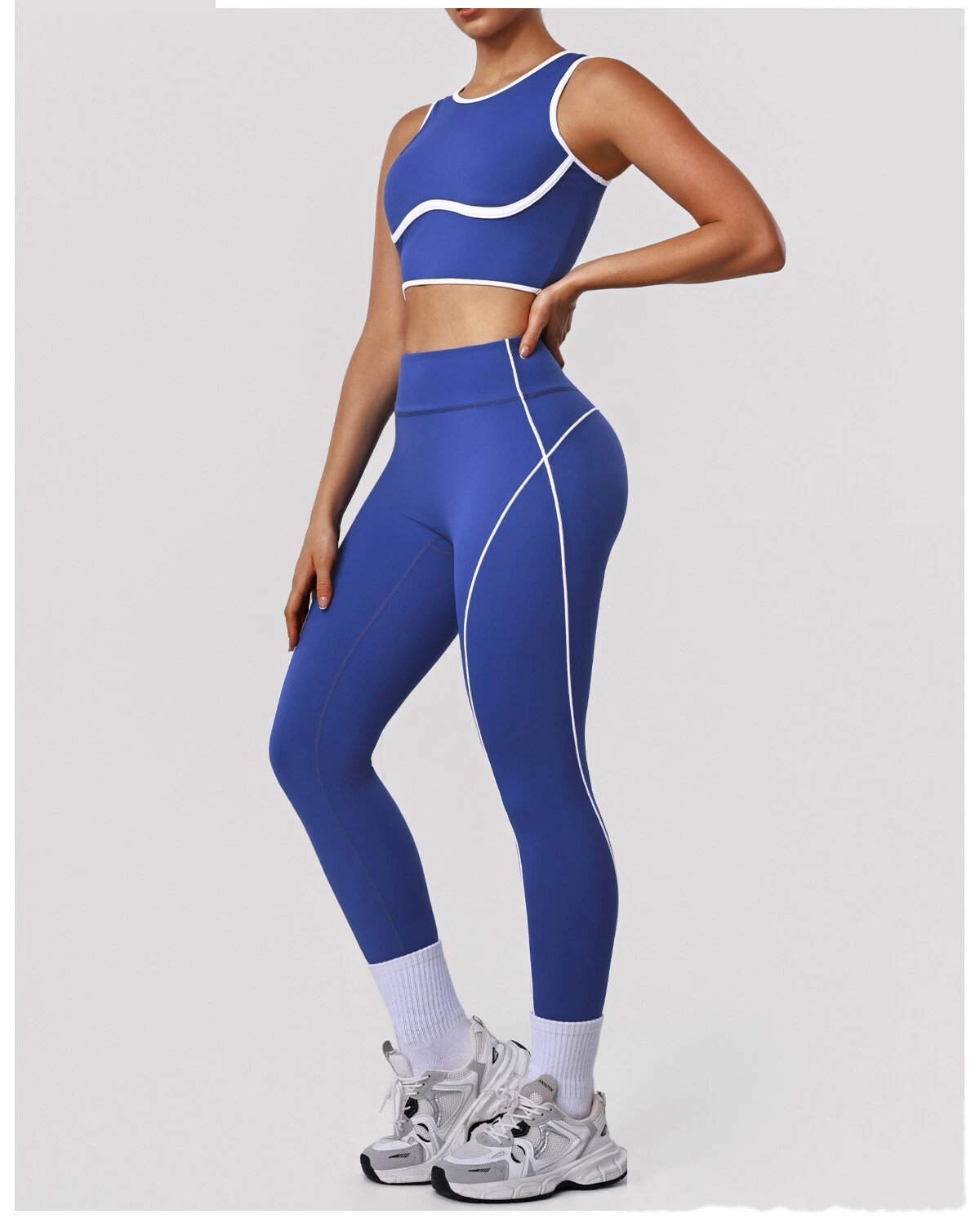Custom Color Block Nude Feel Yoga Set - Women's High-Waisted High-Stretch Leggings for Gym Running Fitness detail