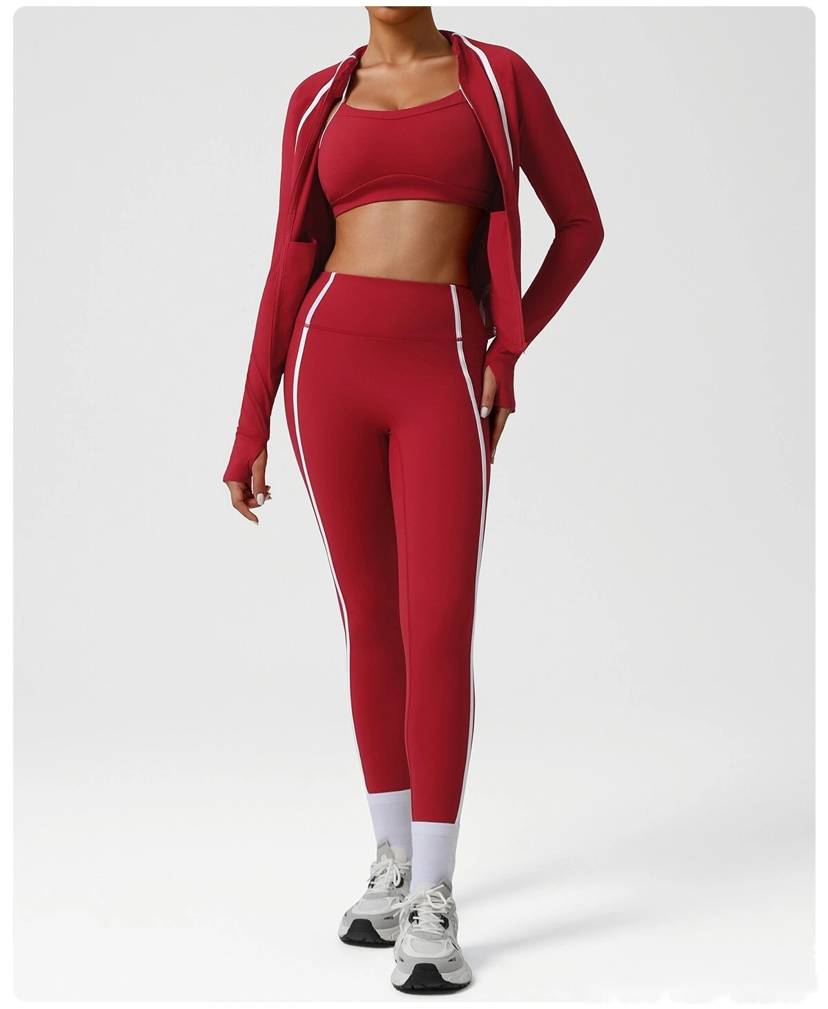 Custom autumn and winter sports yoga clothing jacket zipper cardigan jacket high elastic training fitness jacket detail