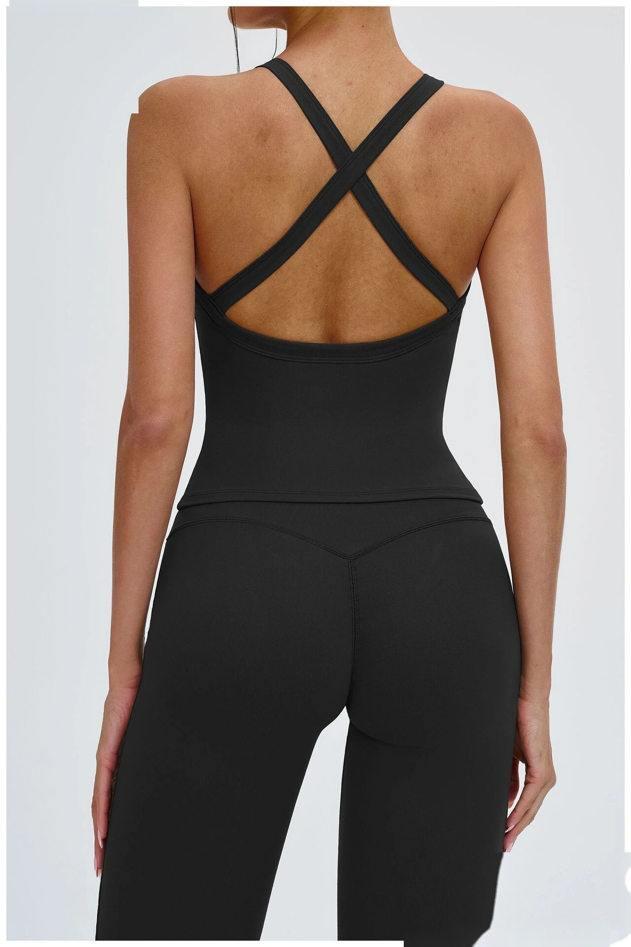 Bulk Custom Open Back Yoga Tank - High-Support Shockproof Cutout Workout Top for Outdoor Gym detail