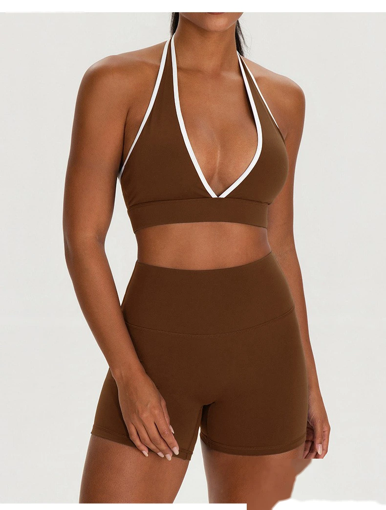 Custom Women’s V Neck Halter Color Block Yoga Bra Naked Feeling Workout Fitness Sports Bra detail