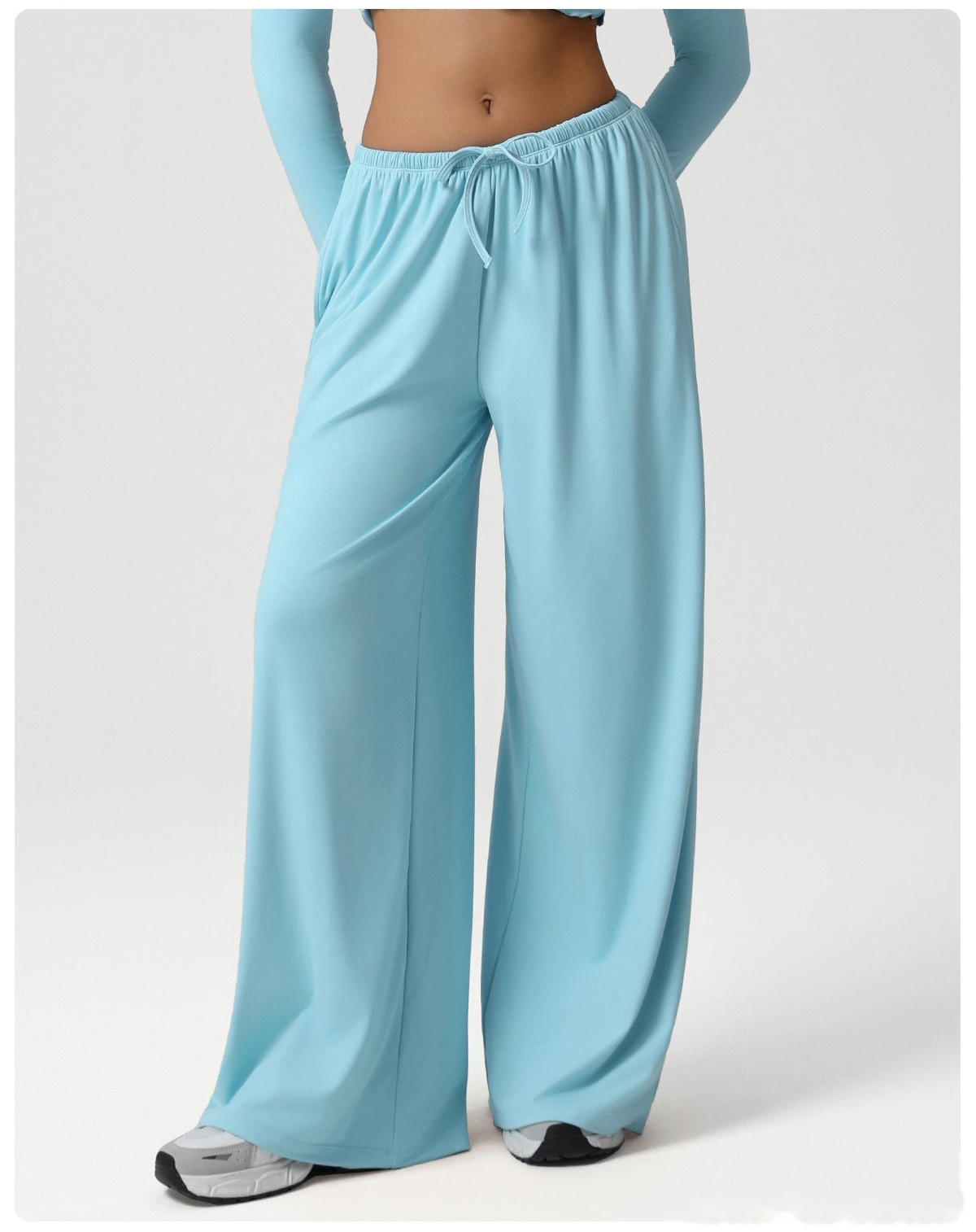 Custom wide-leg women's sweatpants loose low waist fitness pants elastic leisure yoga belt pocket detail