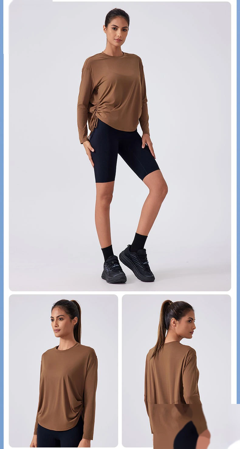 Yoga clothes top female nude loose long-sleeved T-shirt quick-drying breathable training running fitness clothes detail