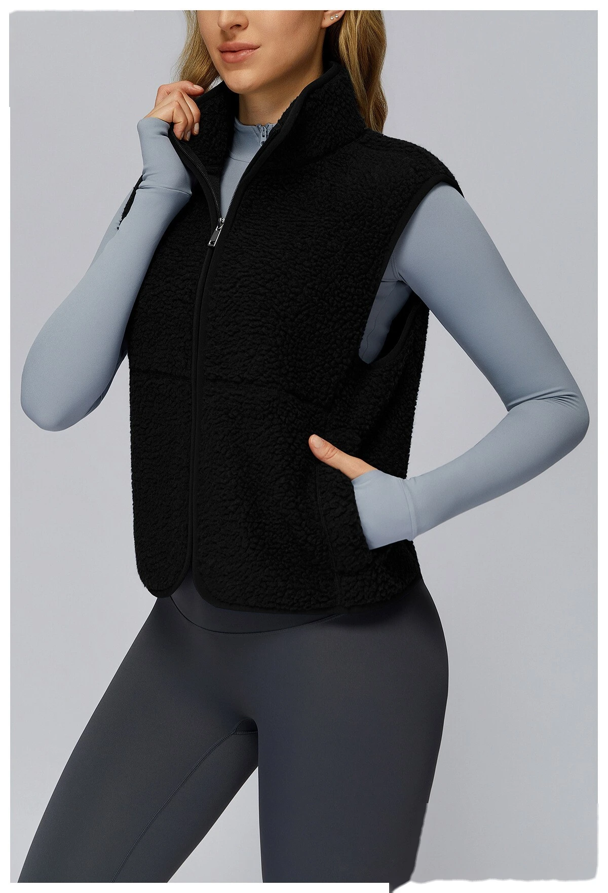 Customized velvet warm sports vest outdoor running fitness sleeveless vest vest detail