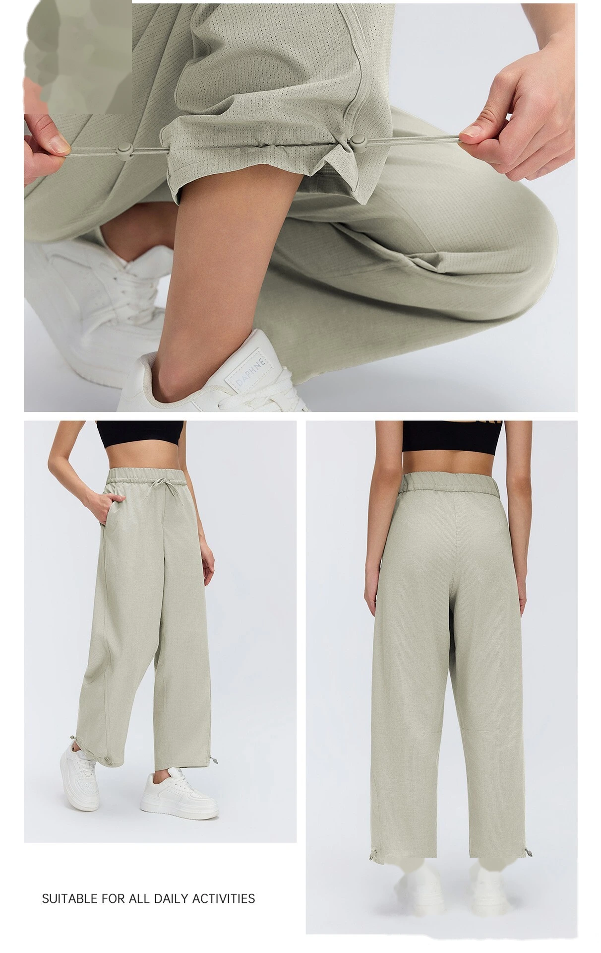 Women’s Spring Summer Casual Pants Drawstring Ankle Cuff Quick Dry Breathable Fitness Workout Cropped Pants detail