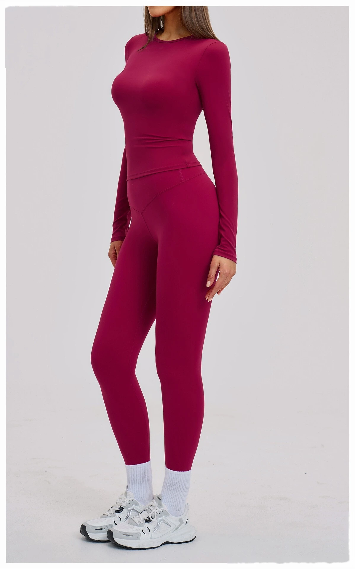 Custom Women's Yoga Set - High Stretch Tight Long Sleeve Top & Leggings for Outdoor Running Fitness detail
