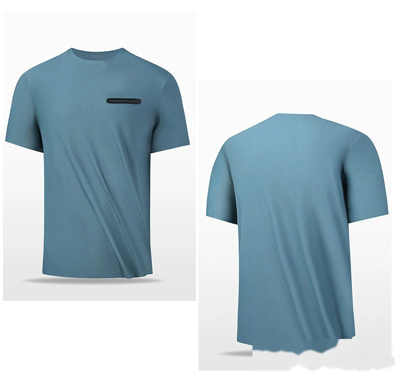 Customized ice silk cool breathable quick-drying short-sleeved T-shirt men's loose casual sports seamless top detail