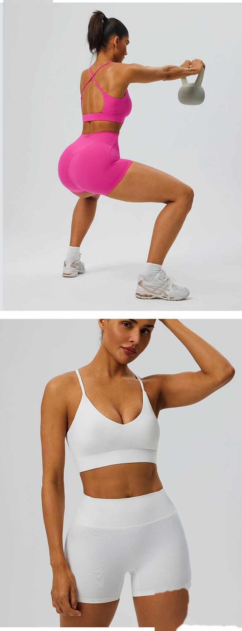 Custom Women’s Breathable Quick Dry Active Set Beauty Back Sports Bra High Waist Gym Shorts Fitness 2 Piece Outfit detail
