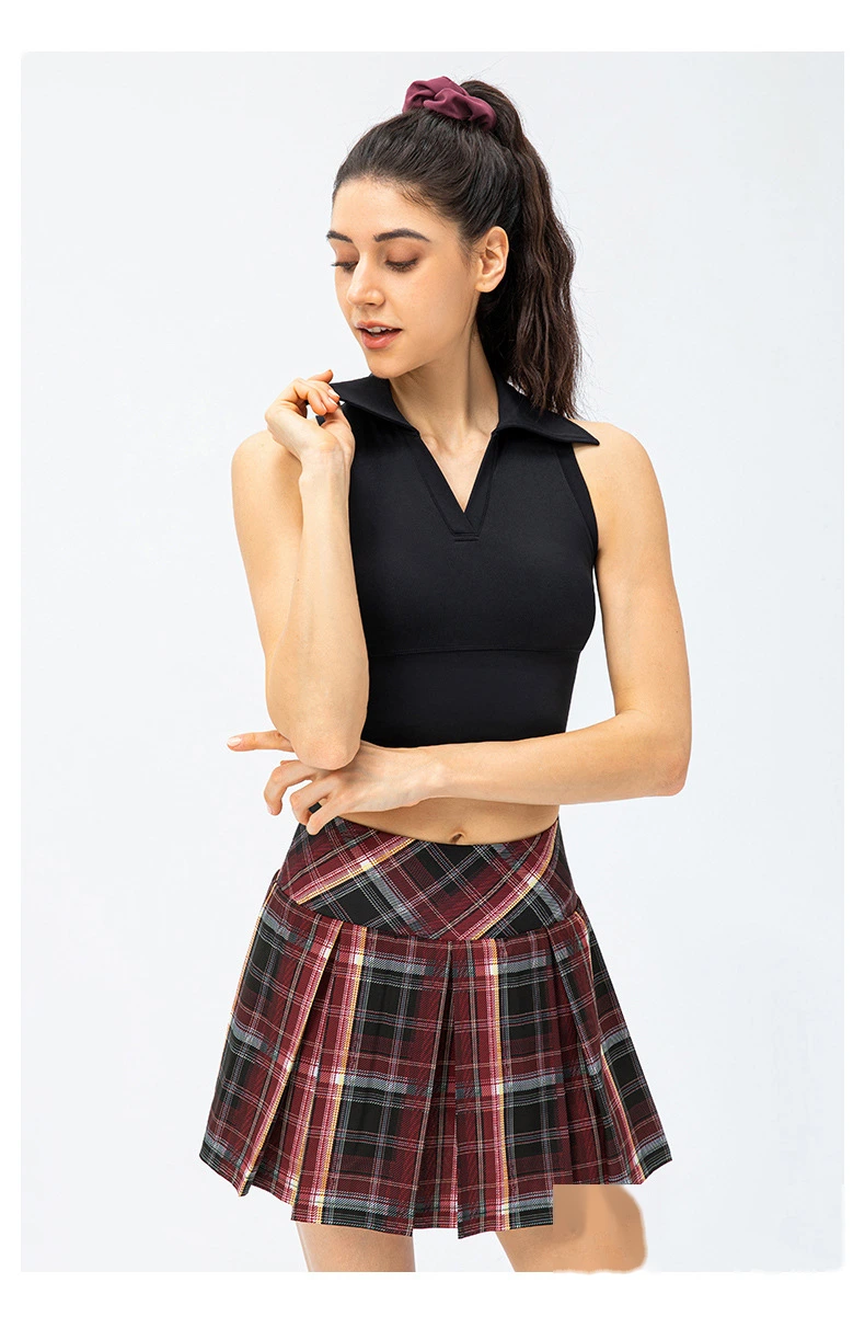 Womens tennis skirts elastic athletic golf skorts with pockets detail