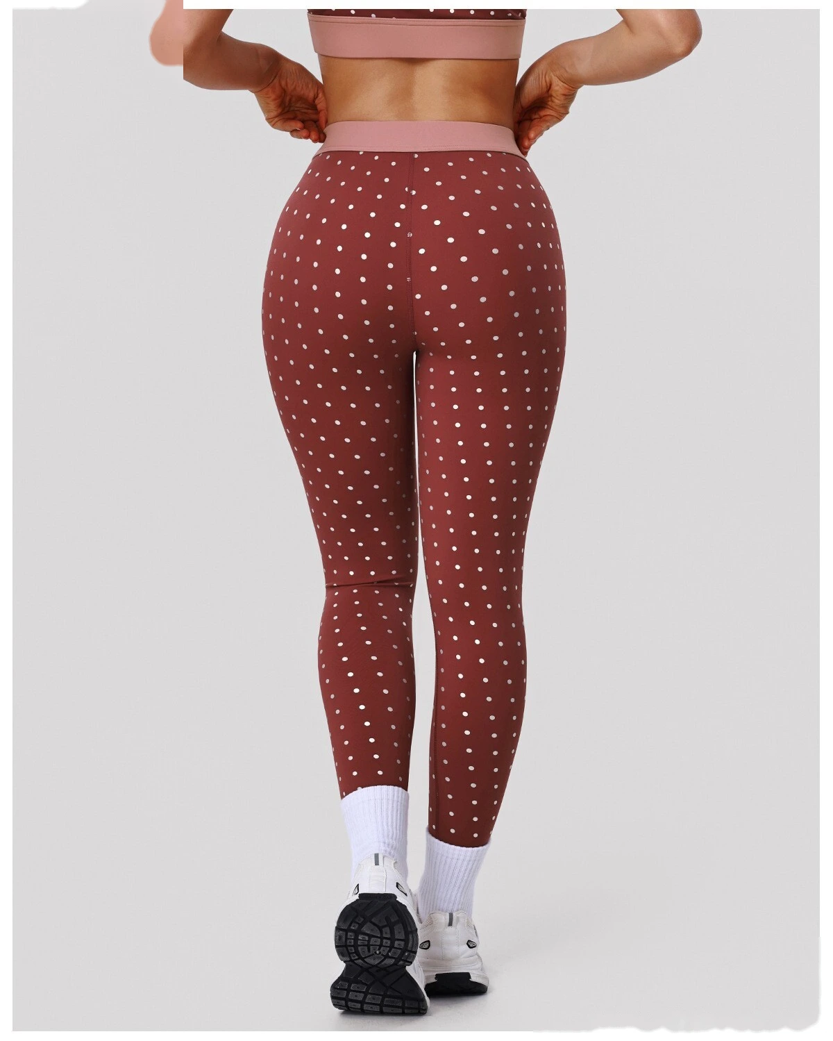 Bulk Custom Polka Dot Print Yoga Tights - High-Stretch Nude Feel 7/8 Leggings for Gym Outdoor Running Fitness detail