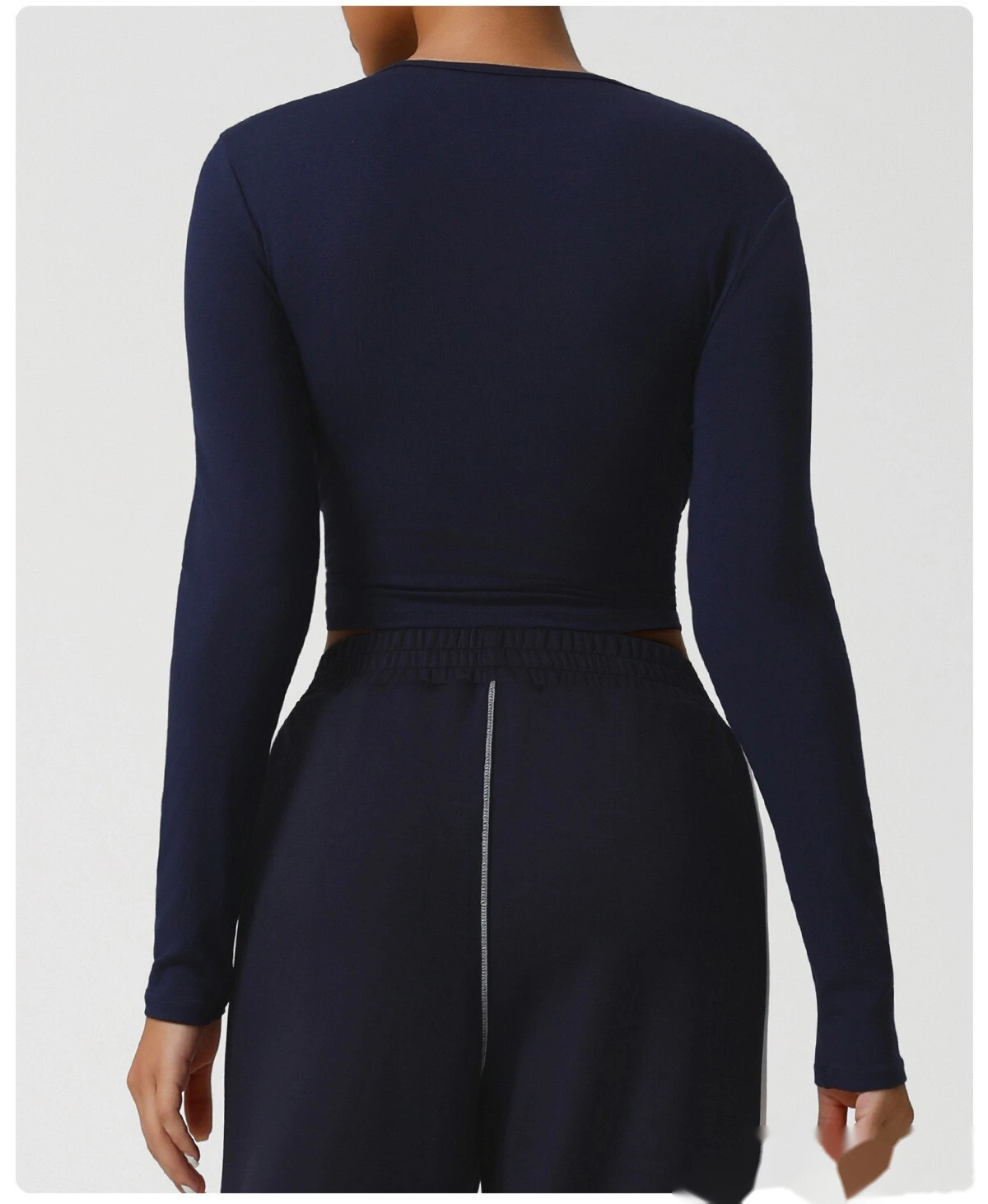 Custom-made threaded short yoga clothes female umbilical slim running autumn sports long sleeve T-shirt top. detail