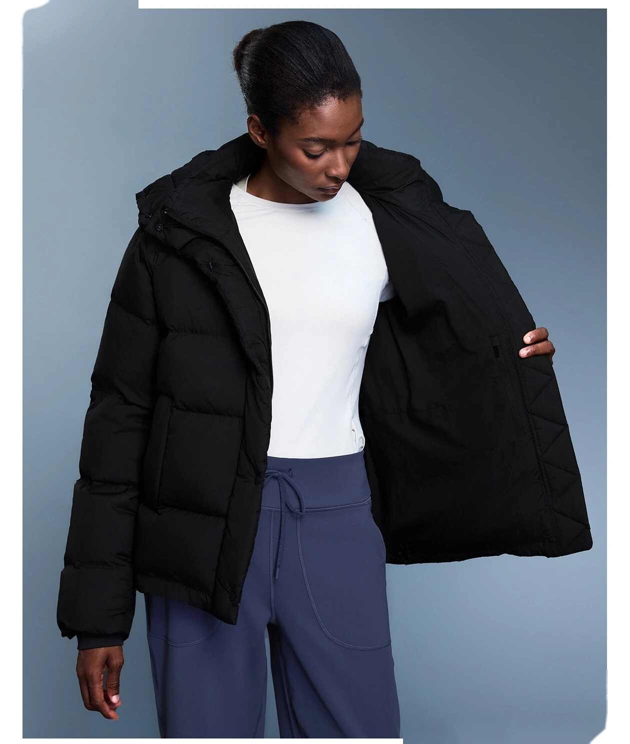 Customized new down jacket women waist drawstring hooded windproof warm bread coat in winter detail
