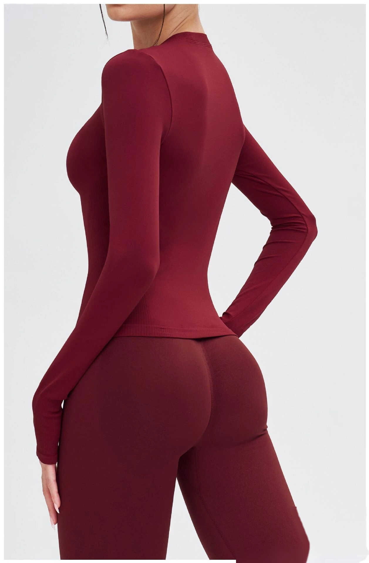 Custom Seamless Yoga Long Sleeve - Women's Crew Neck Tight High-Stretch Running Fitness T-Shirt detail