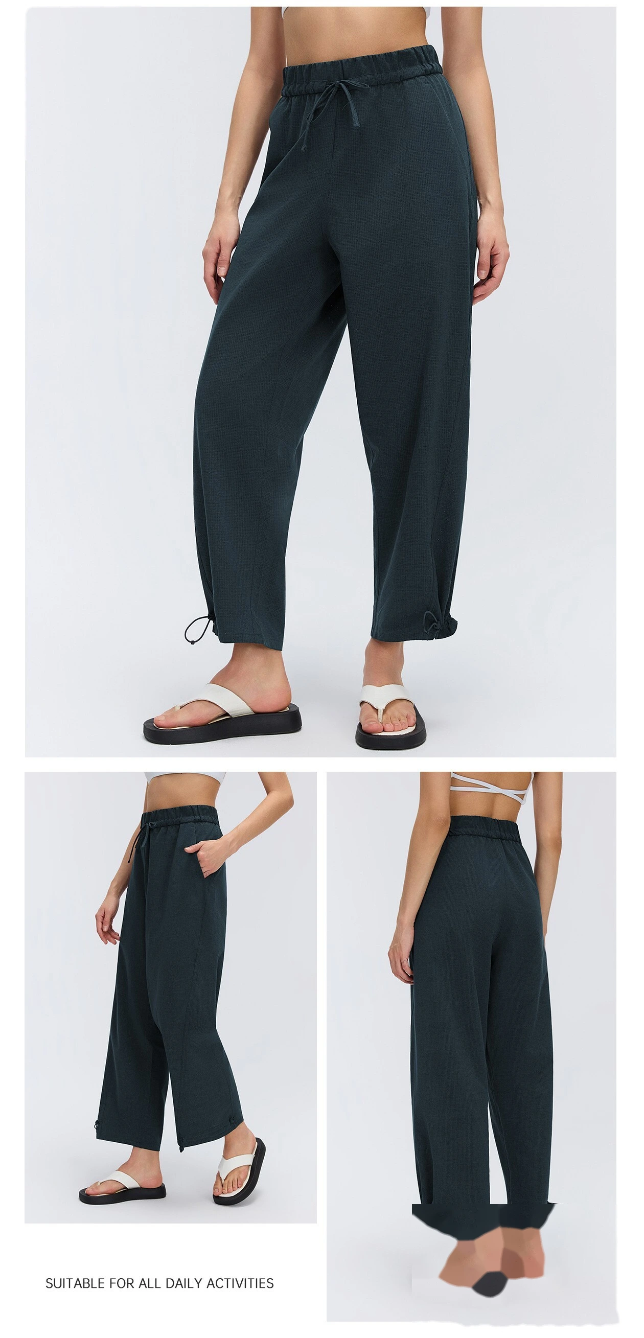 Women’s Spring Summer Casual Pants Drawstring Ankle Cuff Quick Dry Breathable Fitness Workout Cropped Pants detail