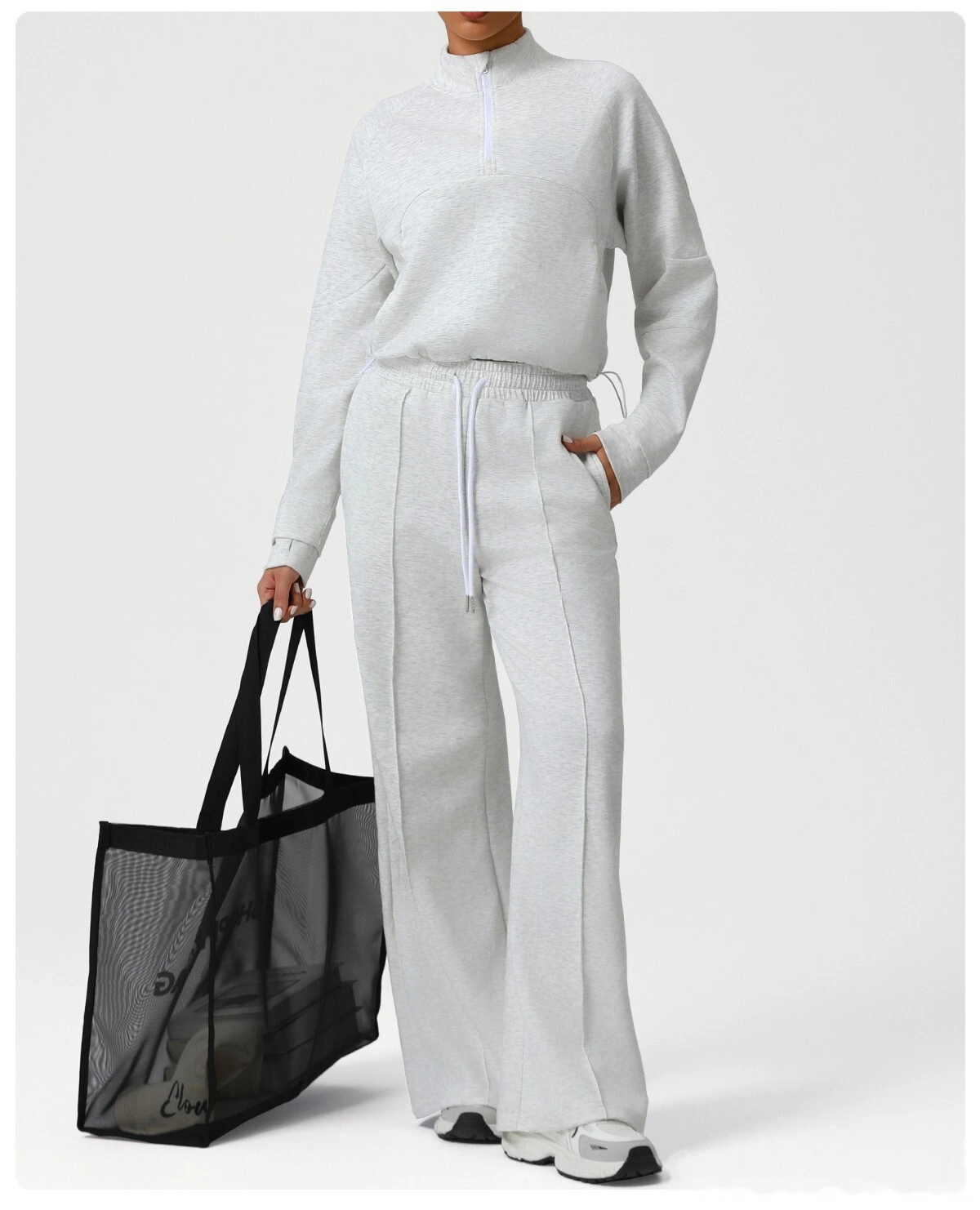 Europe and America new high waist drawstring sports casual pants Yoga wide-leg pants loose casual pants detail