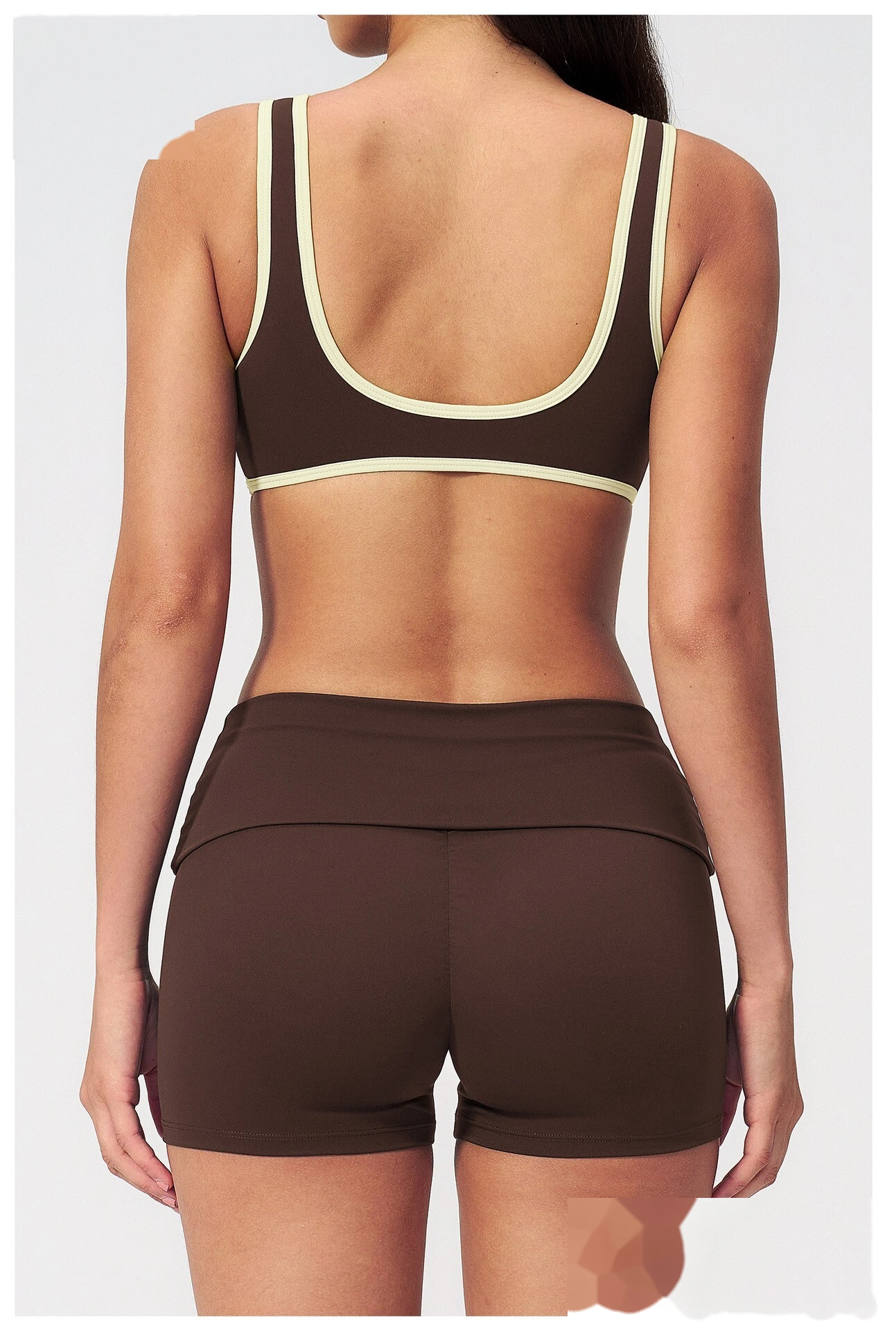 Custom European American Fitness Shorts, High Waist Roll Waist Peach Hip Elastic Naked Feel Tight Yoga Shorts For Women detail