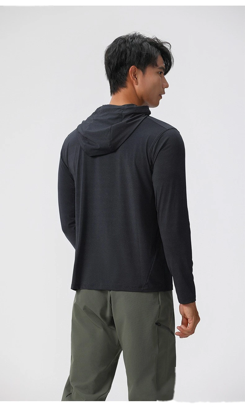 Customized men's fitness suit long sleeve hooded pullover loose muscle dog sports T-shirt elastic training suit detail