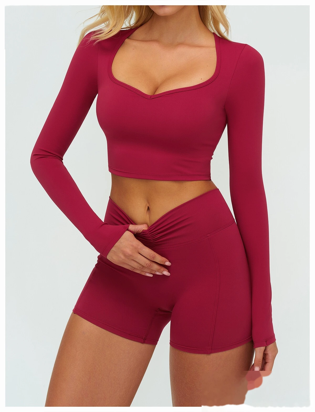 Women's High-Elastic Yoga Shirt - Customizable Slim-Fit Long Sleeve Workout Top for Running, Fitness & Casual Outings detail