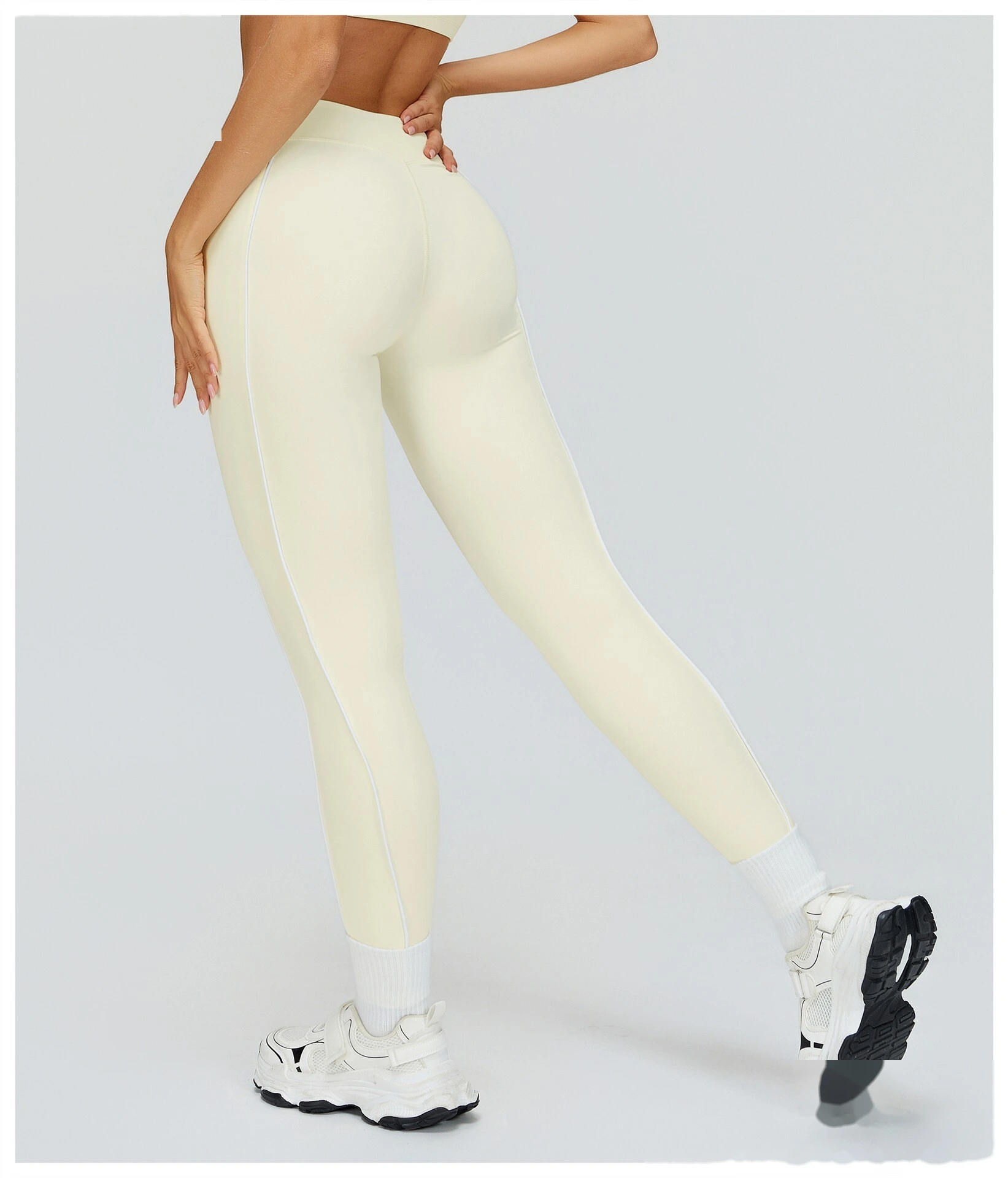 Custom Women’s Naked-Feel Tight Yoga Pants - Color Block High-Waisted Butt-Lifting Running Fitness Leggings detail
