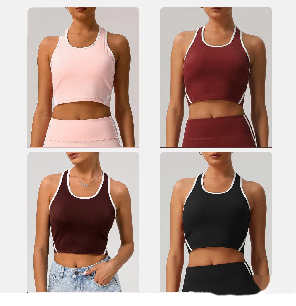 Custom-made tight-fitting nude contrast sports fitness underwear female worker word beautiful back yoga vest detail