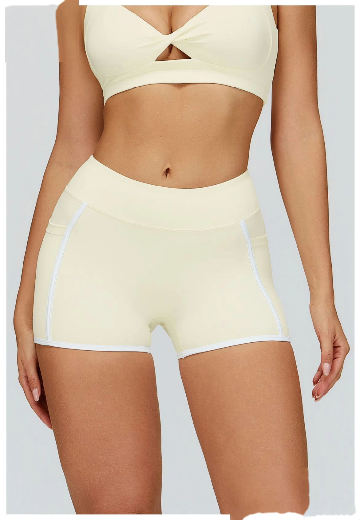 Custom Naked-Feel Yoga Shorts - Women’s High-Waisted Color Block Tight Butt-Lifting Running Shorts detail