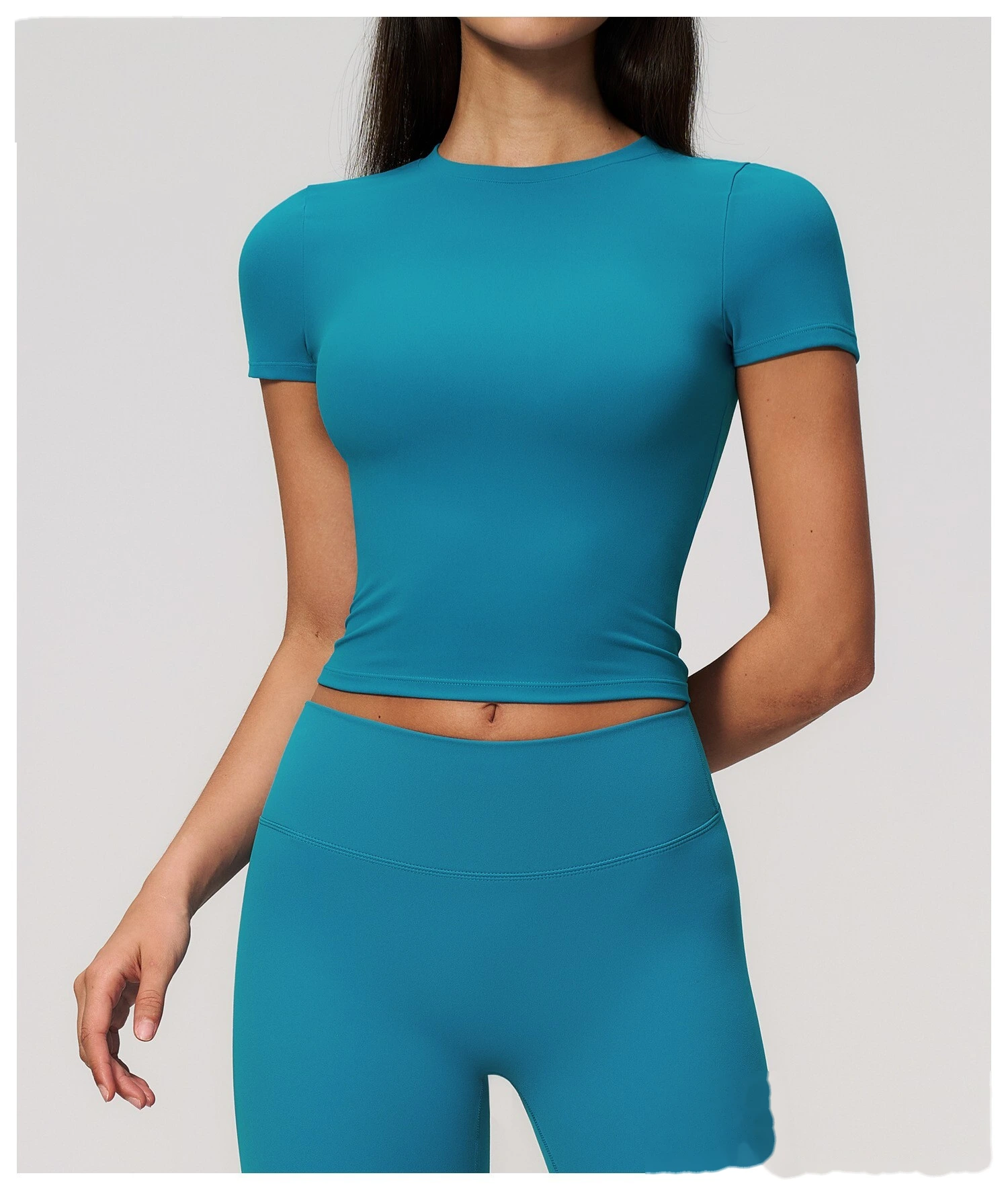 High elastic breathable yoga clothes short sleeves tight slim short sports leisure fitness Pilates T-shirt detail