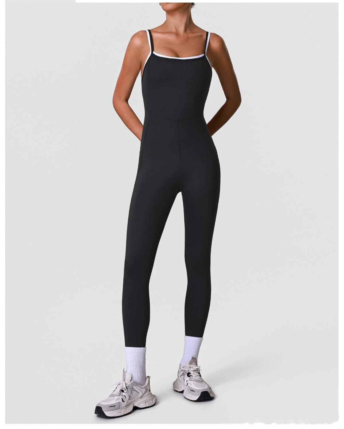 Adjustable Thin Strap Beauty Back Sleeveless Yoga Bodysuit, Women Body Shaping Sports Jumpsuit detail