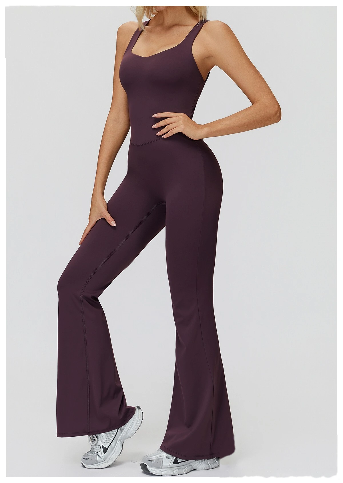 Fleece Finish Women's Activewear Unitard - Crisscross Back, Micro Flare Leg, High Elastic for Yoga, Running & Gym detail