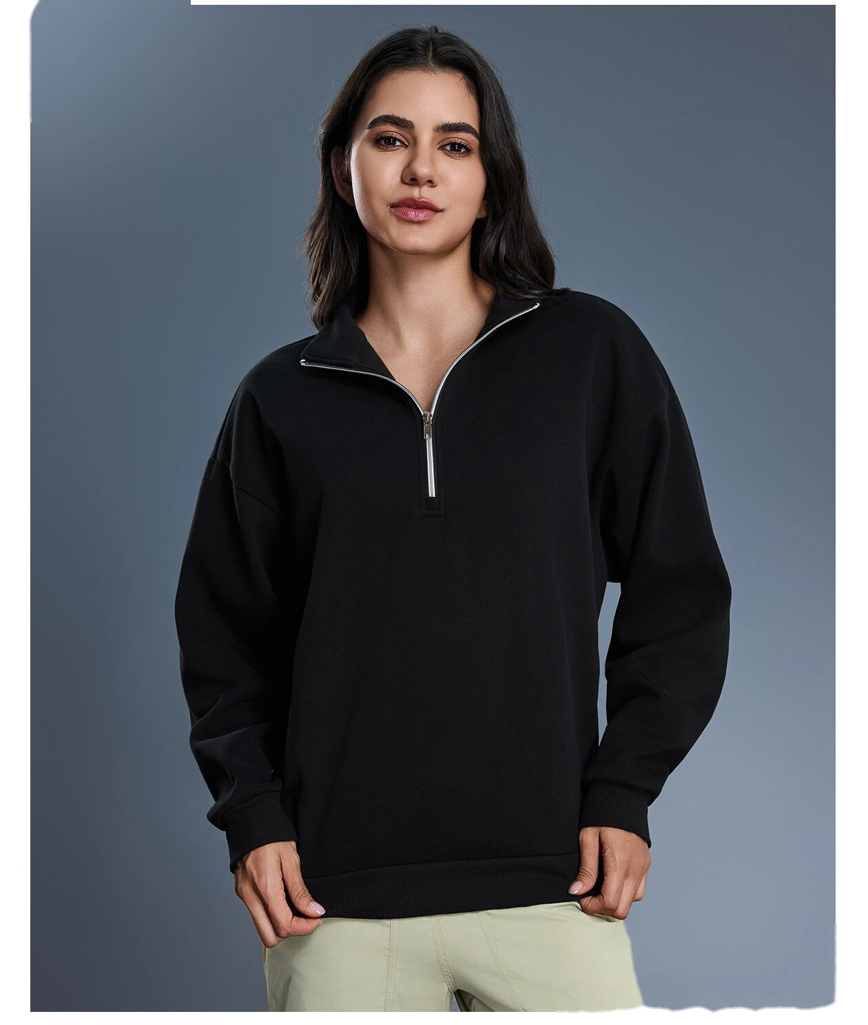 Custom Women's Winter Half-Zip Sweatshirt | Fleece-Lined Stand Collar, Loose Fit & Warm detail