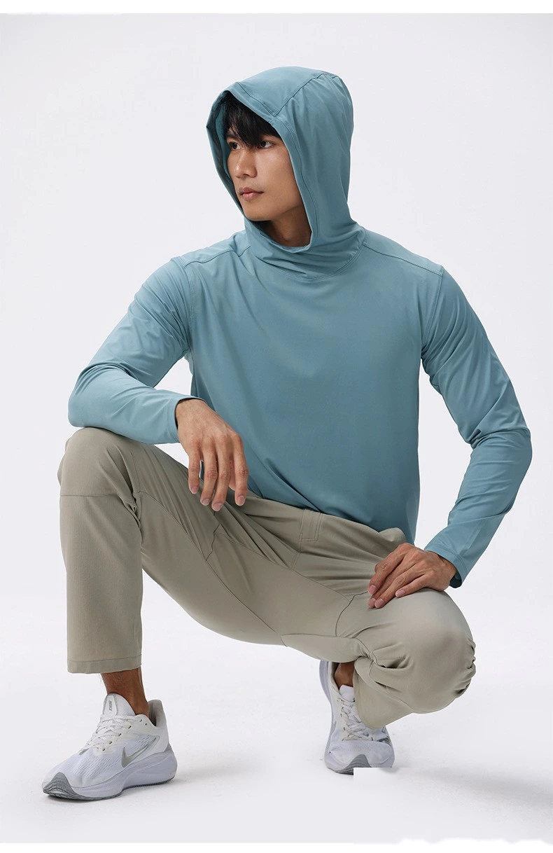 Customized men's fitness suit long sleeve hooded pullover loose muscle dog sports T-shirt elastic training suit detail