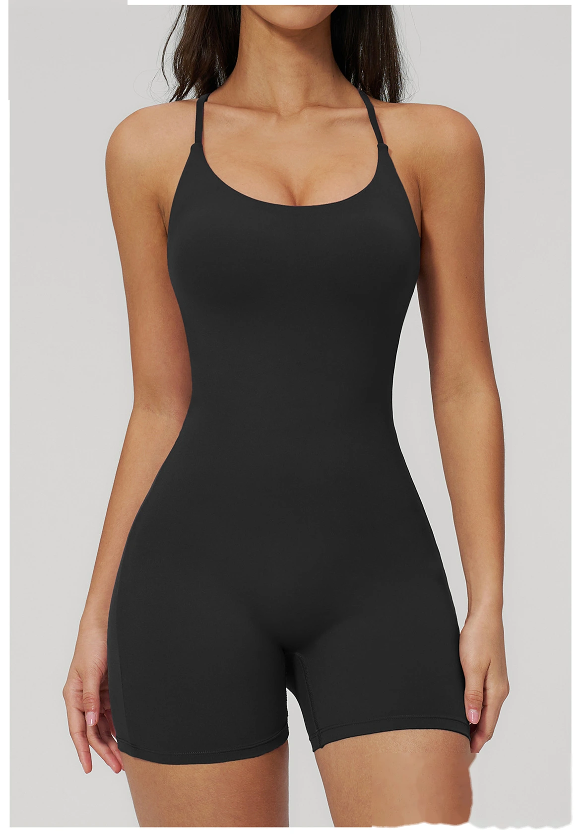 Backless Ruched Flared Leg Yoga Jumpsuit, Custom Butt Lifting Slim Fitness Dance One Piece Sports Wear detail