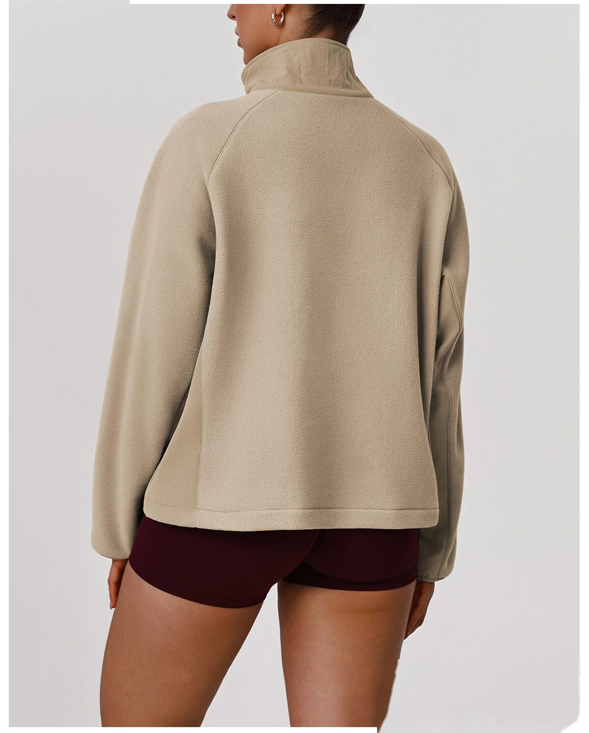 Bulk Custom Women's Fleece Jacket - Winter Warm Loose Fit Open-Front Sports Sweatshirt detail