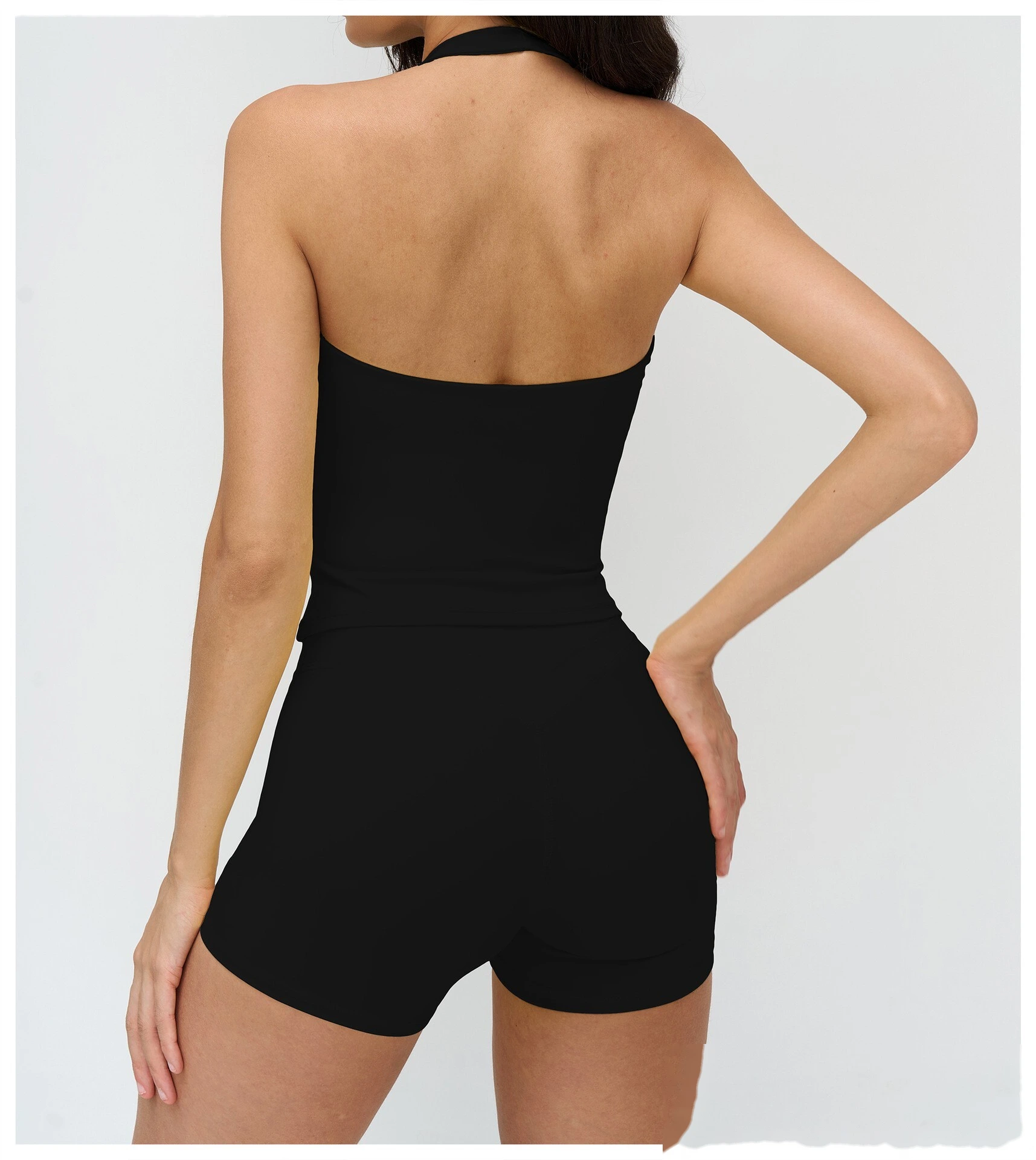 Custom V-Neck Halter Yoga Tank Top - Slim Fit Open Back Sports Bra for Running detail