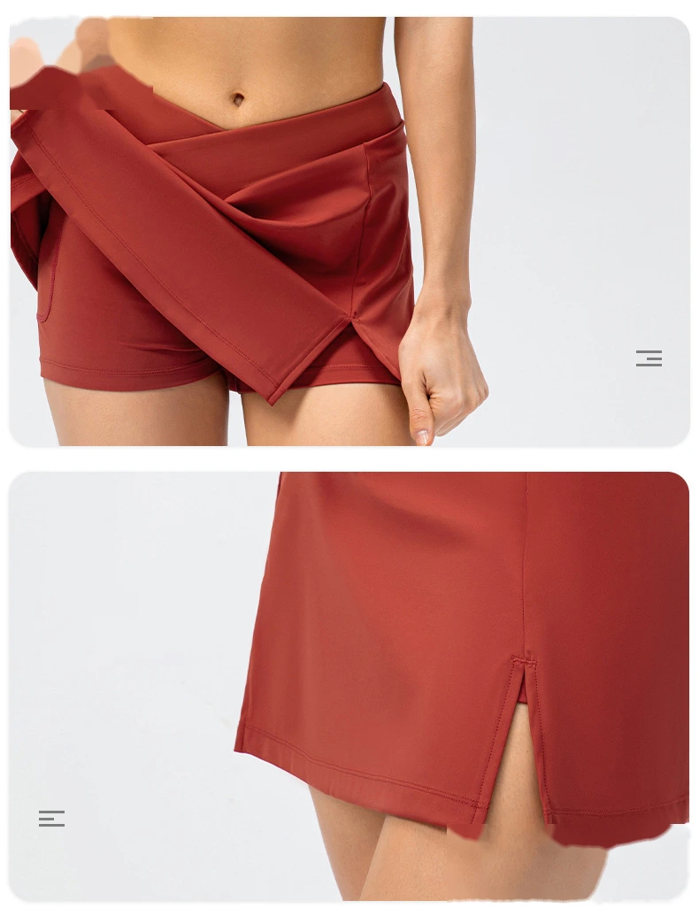 Women cross waisted athletic tennis skirts inner pockets with shorts detail