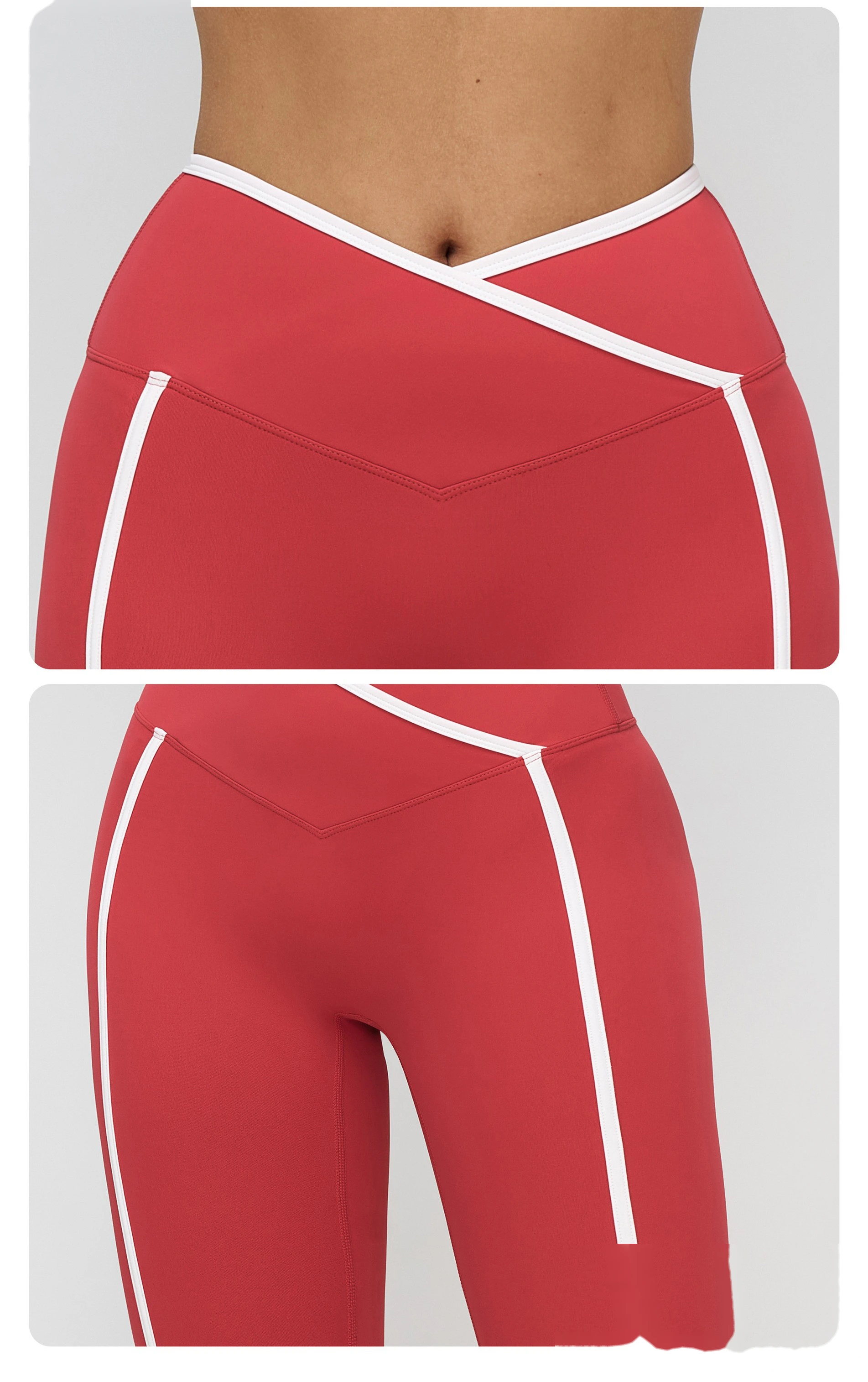 Custom Cross Waist Yoga Pants - Women's Buttery Soft Color Block Tight Running Fitness Leggings detail