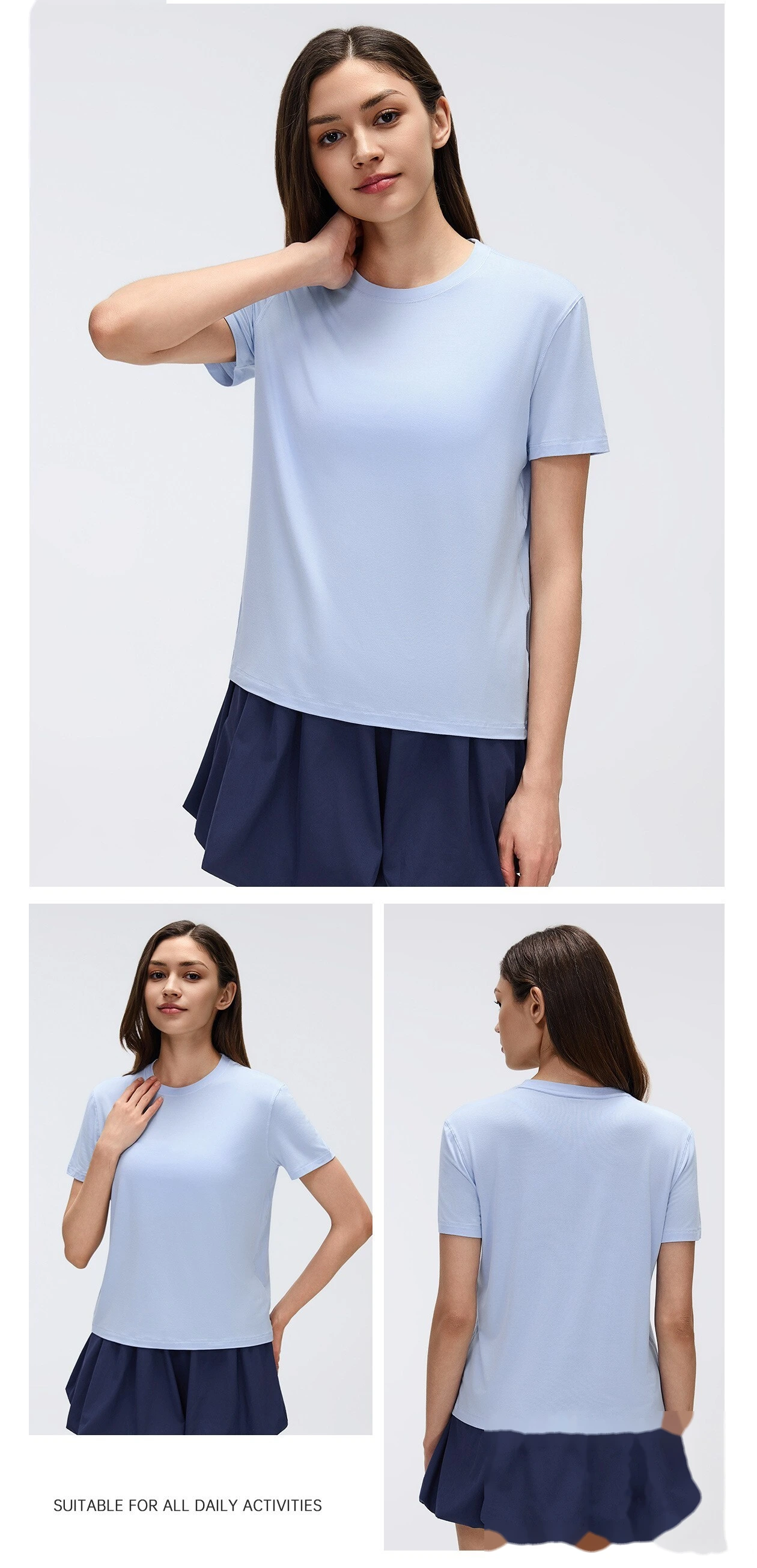 Bulk Custom Crew Neck Sports Top - Women's Summer Quick-Dry Lightweight Pilates Yoga Gym Running Activewear detail