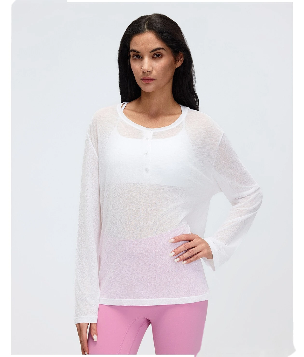Loose Breathable Yoga Cover Up for Women, Long Sleeve Gym Top, Lightweight Casual Running Fitness T-Shirt detail