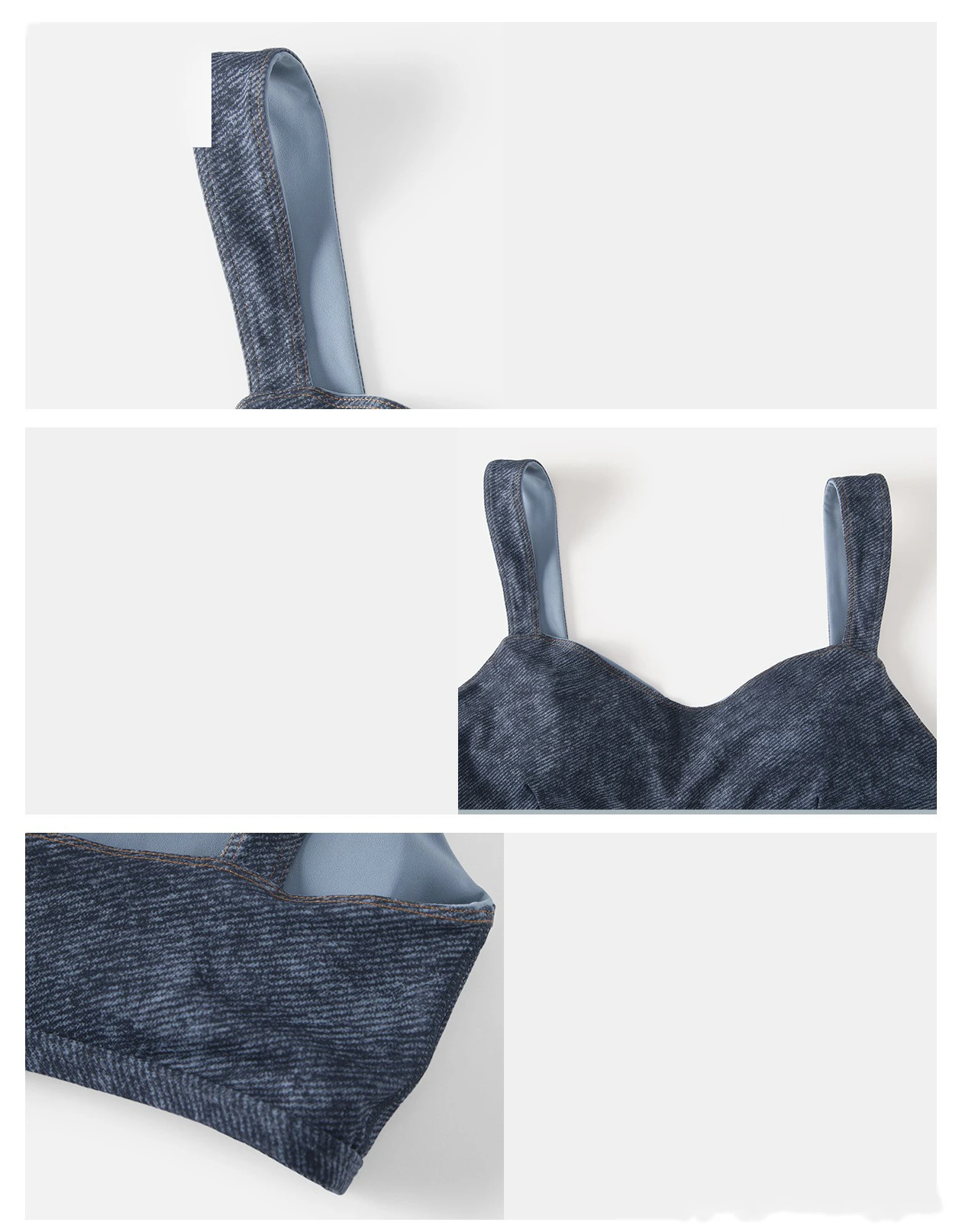 Bulk Custom Strappy Denim Yoga Bra - High-Stretch Shockproof Fitness Sports Bra for Women detail