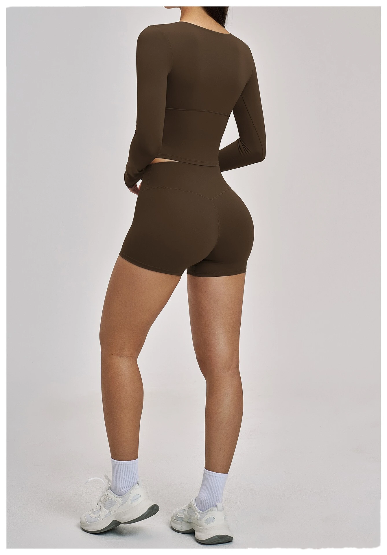 Women’s Custom Spring Summer High Stretch Slim Fit V-Neck Long Sleeve Yoga T-Shirt Fitness Workout Top detail