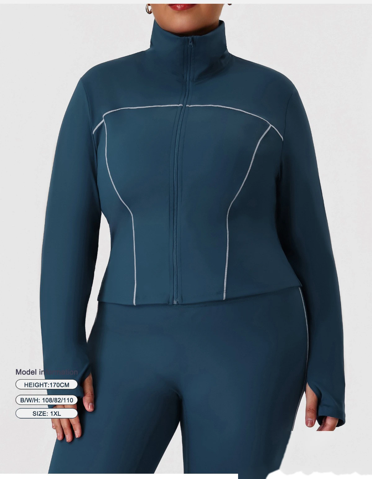 Custom Plus Size Slim Yoga Suit - Winter Outdoor Running Workout Jacket & Activewear Set detail