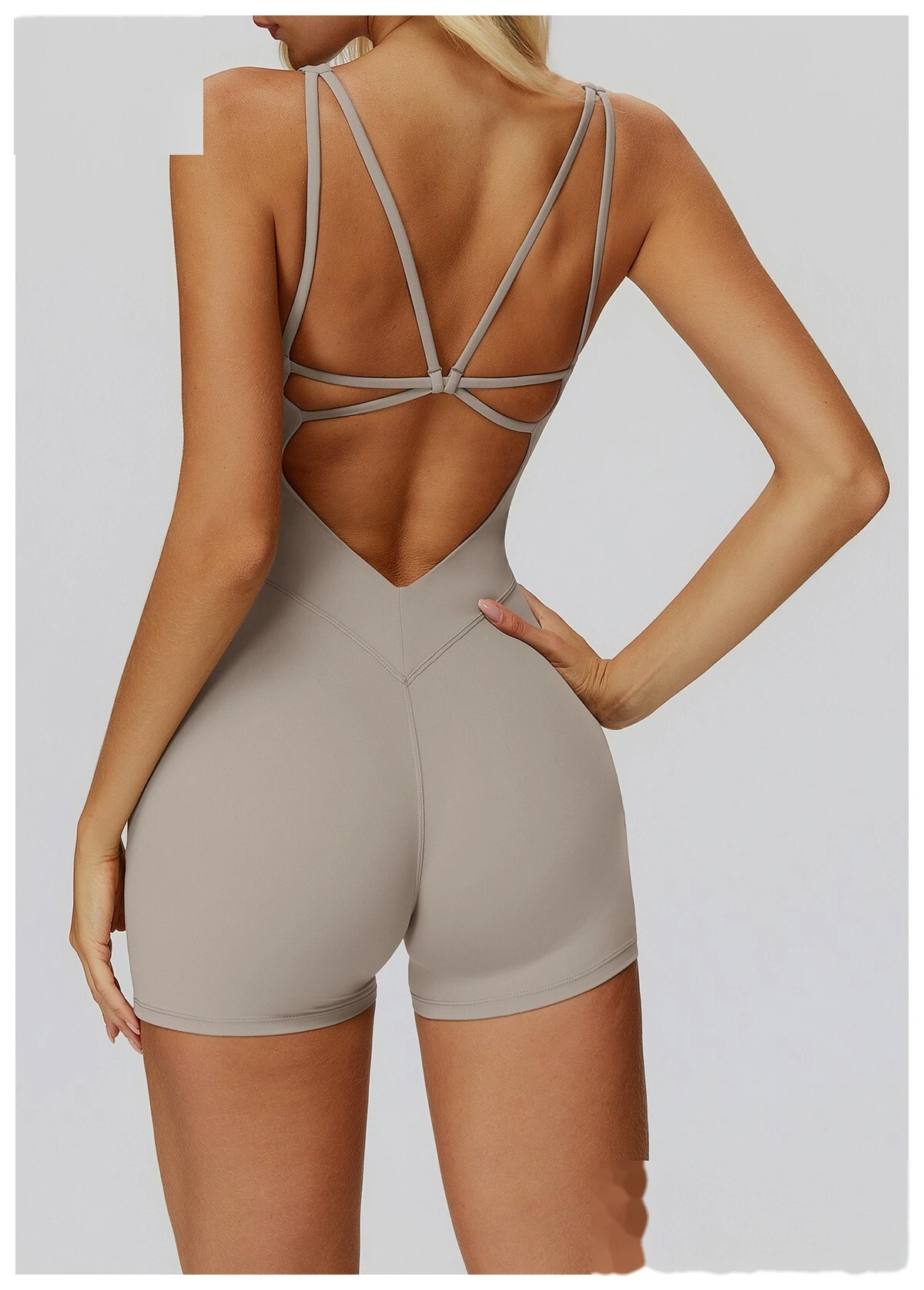 Women's Tight-Fitting Crisscross Back Yoga Bodysuit - Customizable High Elastic Short-Length One-Piece for Yoga, Running detail