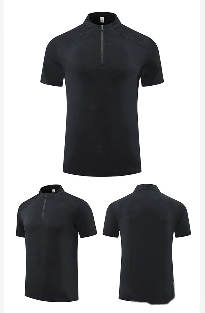 Collar zipper fitness clothes loose leisure running training exercise short sleeve quick-drying T-shirt male detail
