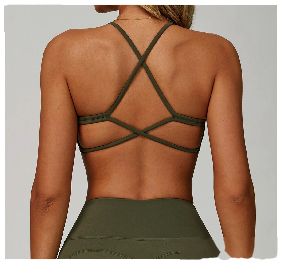 Sports suit women's beautiful back yoga suit tight micro-pull fitness suit detail