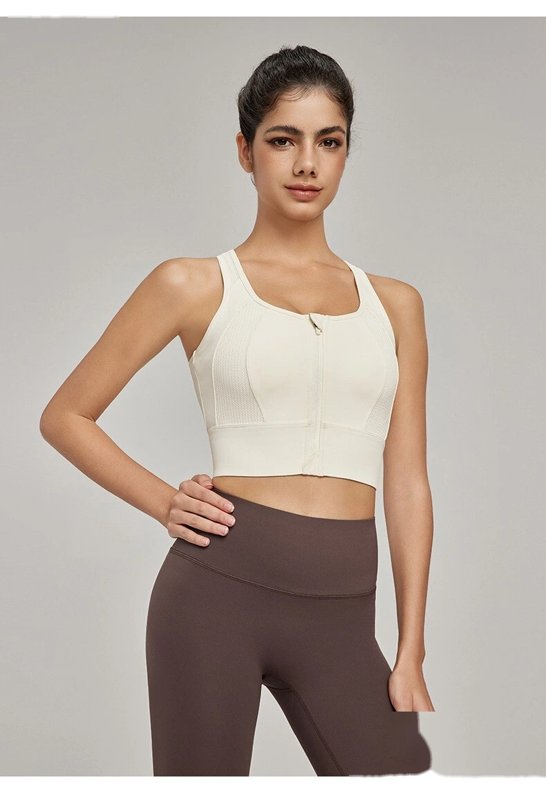 Sports bra women's shock-absorbing front zipper sports vest with chest pad breathable yoga vest detail
