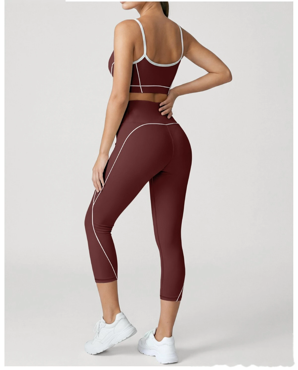 Women Workout Tracksuit, Sleeveless Athletic Vest + High Elastic Seven-Eighths Pants, Breathable Gym Clothing Set detail
