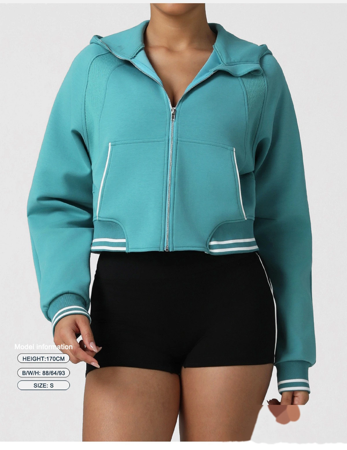 Women's Custom Thickened Color-Block Hooded Jacket for Autumn-Winter | Warm, Ideal for Yoga & Fitness detail